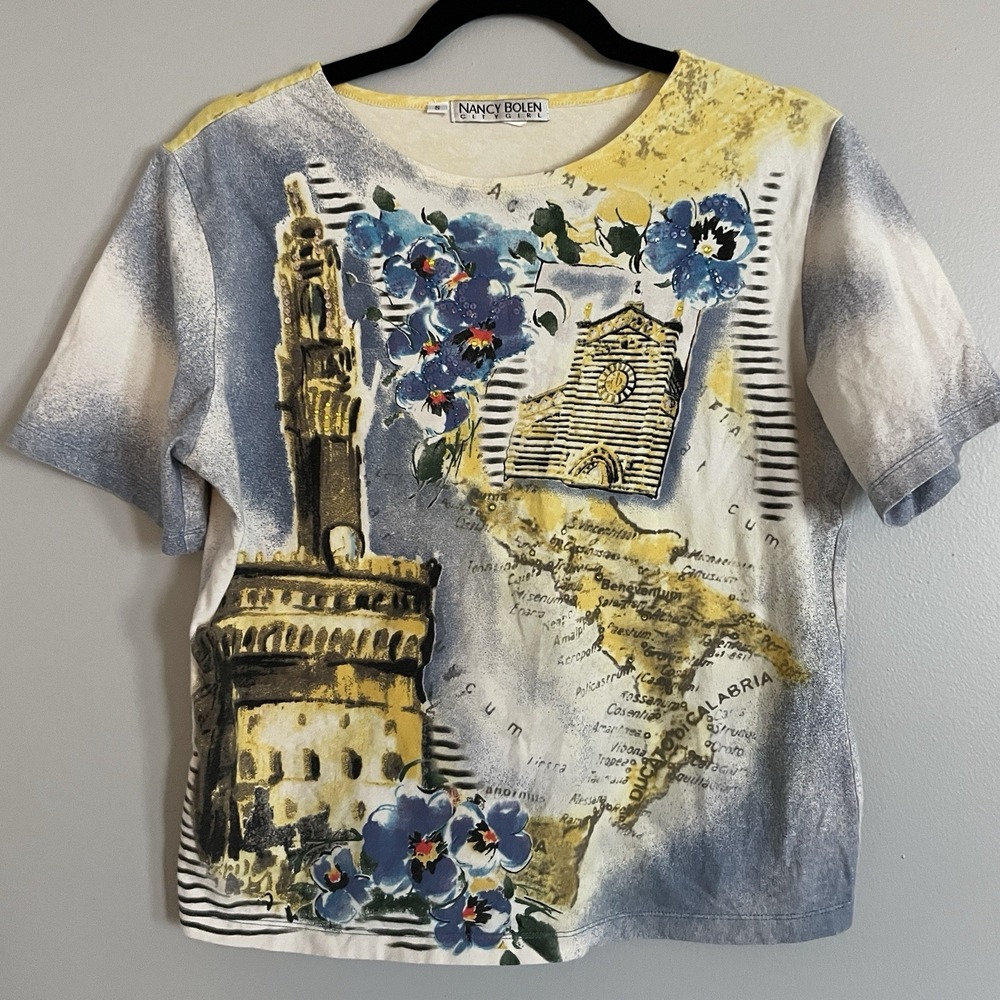 City‎ Girl Nancy Bolen Size Small Italy Top Textured Beaded Artsy Vintage Unique